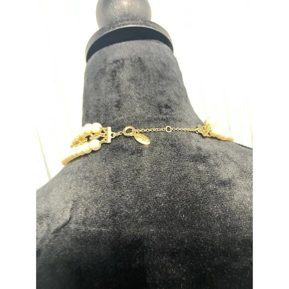 Ann Taylor Layered Pearl Necklace Gold Floral Statement Chain Bold Retro Jewelry - Picture 4 of 7